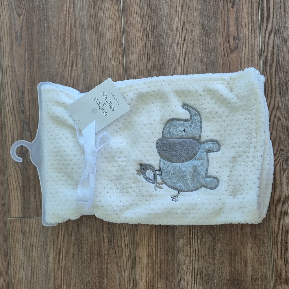 Buttons & Stitches Baby Blanket with Elephant Design
